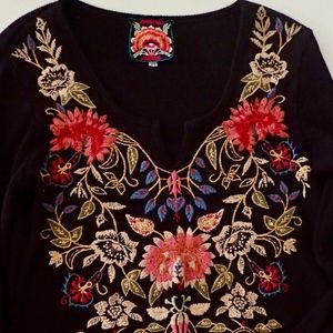 Johnny Was LA Thermal Knit Embroidered Top XS